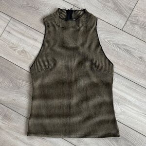 Zara Women’s Sleeveless Houndstooth Mock Neck Top - Black/Yellow, size small